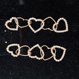 Rhinestone & goldtone heart earrings